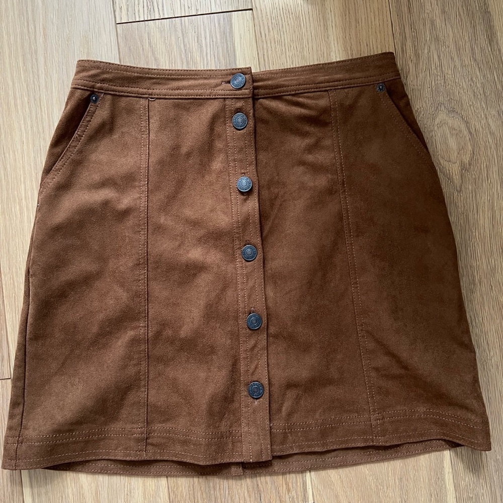 Brown Suede Button-Front Women’s Skirt
